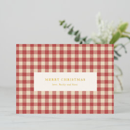 Rustic Red Gingham Modern Kerstmis Folie Feestdagenkaart