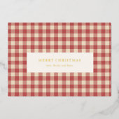 Rustic Red Gingham Modern Kerstmis Folie Feestdagenkaart (Voorkant)