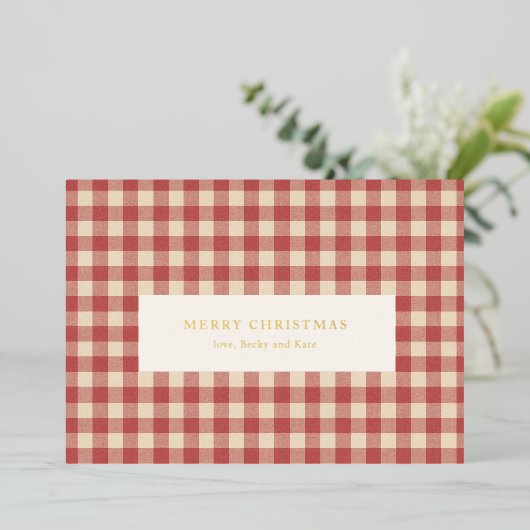 Rustic Red Gingham Modern Kerstmis Folie Feestdagenkaart (Staand Voorkant)