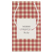 Rustic Red Gingham Modern Kerstmis Klein Cadeauzakje (Achterkant)