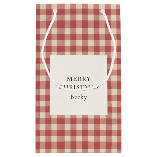 Rustic Red Gingham Modern Kerstmis Klein Cadeauzakje (Achterkant)