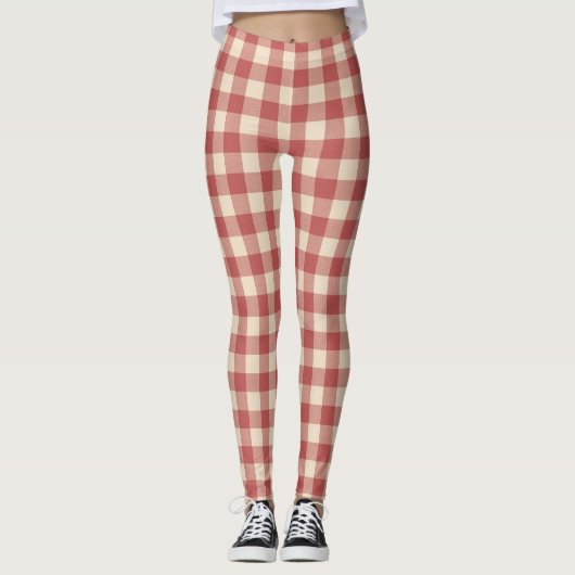 Rustic Red Gingham Modern Kerstmis Leggings (Voorkant)