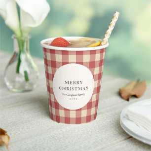 Rustic Red Gingham Modern Kerstmis Papieren Bekers