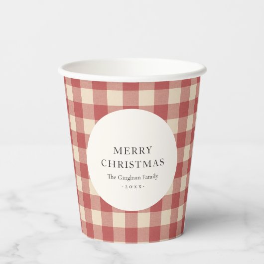 Rustic Red Gingham Modern Kerstmis Papieren Bekers (Achterkant)