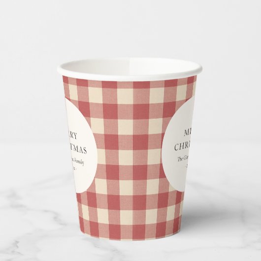 Rustic Red Gingham Modern Kerstmis Papieren Bekers (Links)