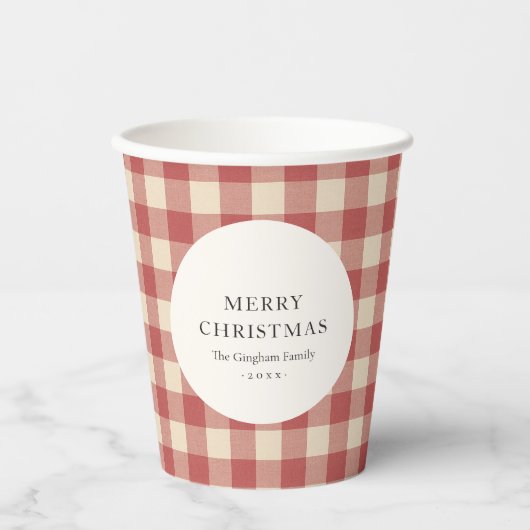 Rustic Red Gingham Modern Kerstmis Papieren Bekers (Voorkant)