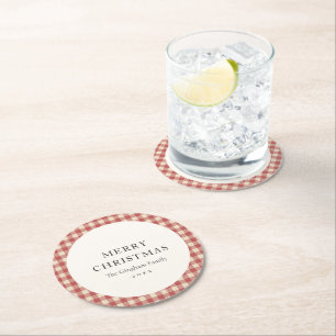 Rustic Red Gingham Modern Kerstmis Ronde Kartonnen Onderzetter