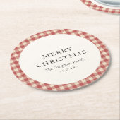 Rustic Red Gingham Modern Kerstmis Ronde Kartonnen Onderzetter (Gebogen)
