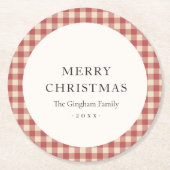 Rustic Red Gingham Modern Kerstmis Ronde Kartonnen Onderzetter (Voorkant)