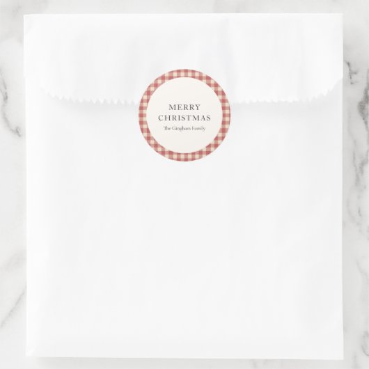 Rustic Red Gingham Modern Kerstmis Ronde Sticker (Tas)