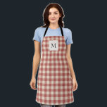 Rustic Red Gingham Modern Kerstmis Schort<br><div class="desc">Rustieke kerst schort met uw monogram over een  stijl gingham patroon.</div>