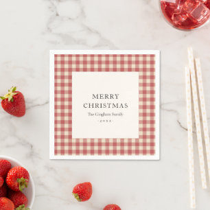 Rustic Red Gingham Modern Kerstmis Servet