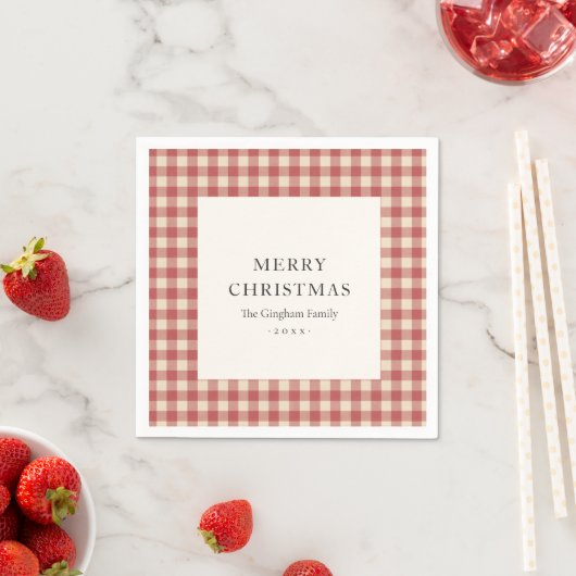 Rustic Red Gingham Modern Kerstmis Servet (Insitu)