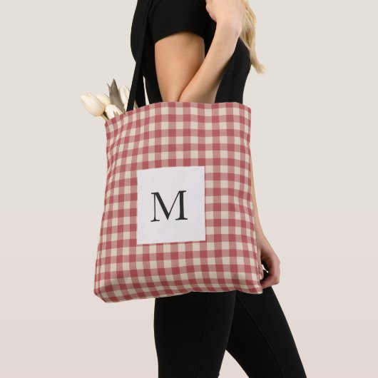 Rustic Red Gingham Modern Kerstmis Tote Bag (Dichtbij)