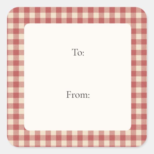 Rustic Red Gingham Modern Kerstmis Vierkante Sticker (Voorkant)