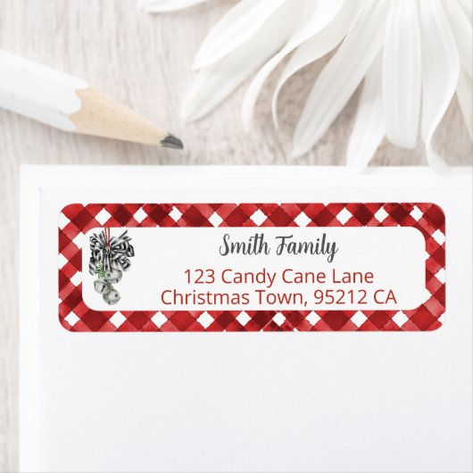 Rustic Red Gingham Noël Adress Etiket (Insitu)