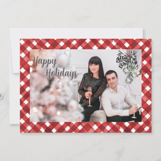 Rustic Red Gingham Noël Christmas Card Feestdagenkaart (Voorkant)