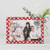 Rustic Red Gingham Noël Christmas Card Feestdagenkaart (Staand voorkant)