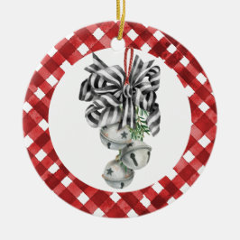 Rustic Red Gingham Noël Keramisch Ornament
