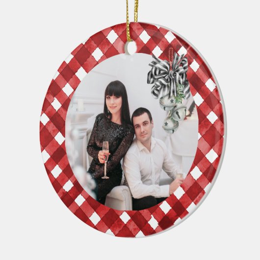 Rustic Red Gingham Noël Keramisch Ornament (Links)
