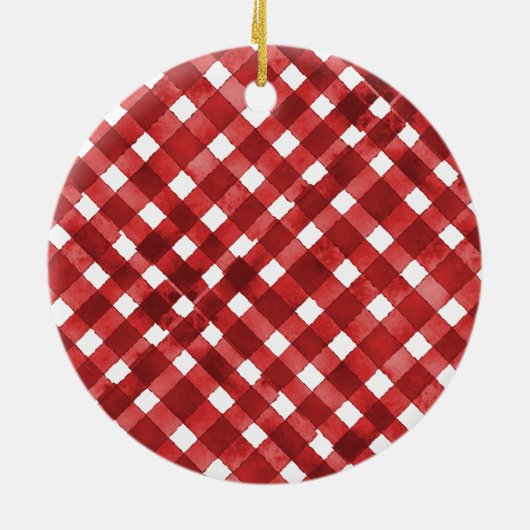 Rustic Red Gingham Noël Keramisch Ornament (Achterkant)