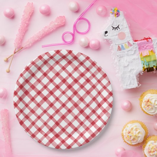 Rustic Red Gingham Papieren Bordje (Feest)