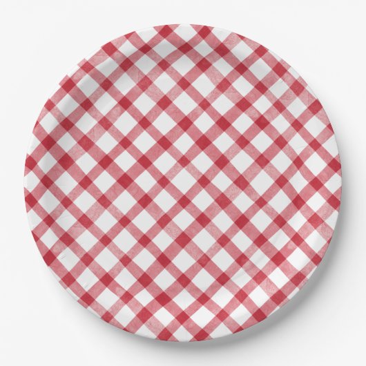 Rustic Red Gingham Papieren Bordje (Voorkant)