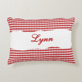 Rustic Red Gingham Personalized Name Accent Kussen