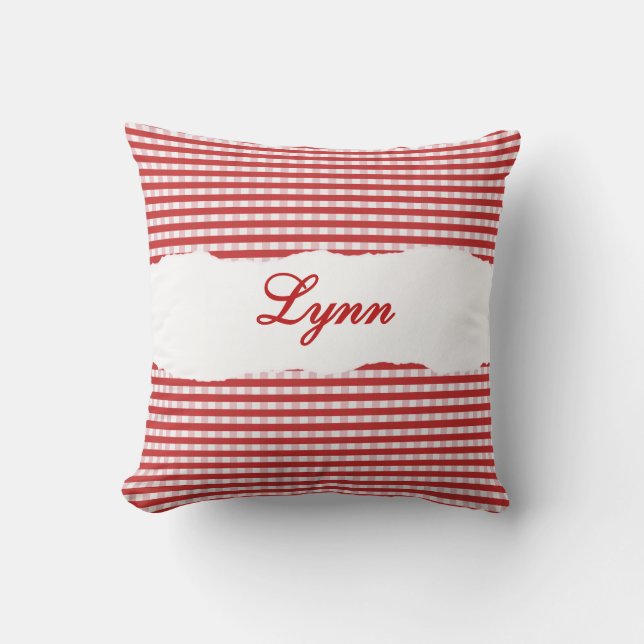 Rustic Red Gingham Personalized Name Kussen (Voorkant)