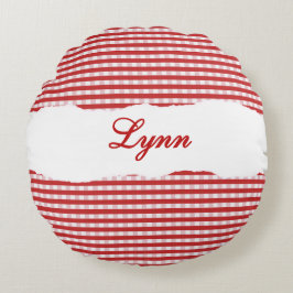 Rustic Red Gingham Personalized Name Rond Kussen