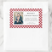 Rustic Red Gingham Photo Christmas Rechthoekige Sticker (Tas)