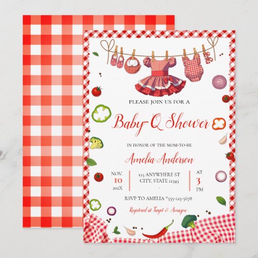 Rustic Red Gingham Plaid BBQ Baby Shower Kaart (Voorkant / Achterkant)