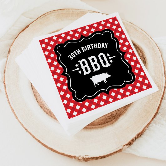 Rustic Red Gingham Pset 30th Birthday BBQ Servetten