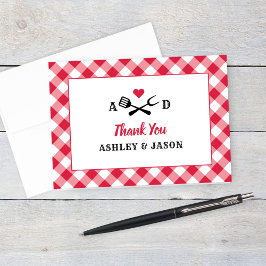 Rustic Red Gingham Pset BBQ Wedding Monogram Bedankkaart