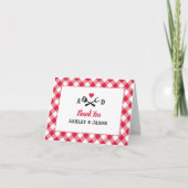 Rustic Red Gingham Pset BBQ Wedding Monogram Bedankkaart (Voorkant)