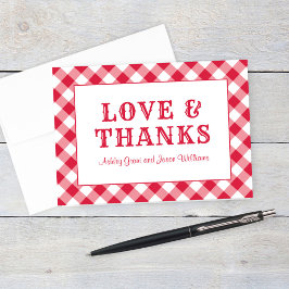 Rustic Red Gingham Pset Wedding Monogram Bedankkaart