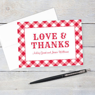 Rustic Red Gingham Pset Wedding Monogram Bedankkaart