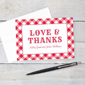 Rustic Red Gingham Pset Wedding Monogram Bedankkaart