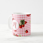 Rustic Red Gingham Strawberry Custom Monogram Koffiemok (Voorkant links)