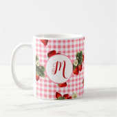 Rustic Red Gingham Strawberry Custom Monogram Koffiemok (Links)