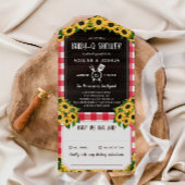 Rustic Red Gingham Sunflower Baby-Q-show All In One Uitnodiging