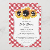 Rustic Red Gingham Sunflower Baby shower Kaart (Voorkant / Achterkant)