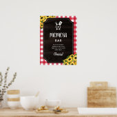 Rustic Red Gingham Sunflower Monogram Momosa Bar Poster (Keuken)