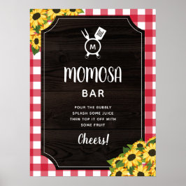 Rustic Red Gingham Sunflower Monogram Momosa Bar Poster