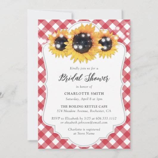 Rustic Red Gingham Sunflower Vrijgezellenfeest Kaart (Voorkant)