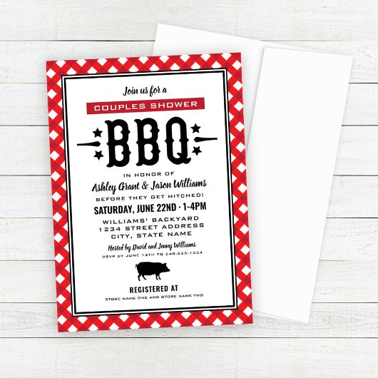 Rustic Red Gingham Wedding Couples Shower BBQ Kaart