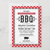 Rustic Red Gingham Wedding Couples Shower BBQ Kaart (Voorkant)