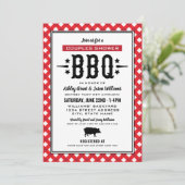 Rustic Red Gingham Wedding Couples Shower BBQ Kaart (Staand voorkant)