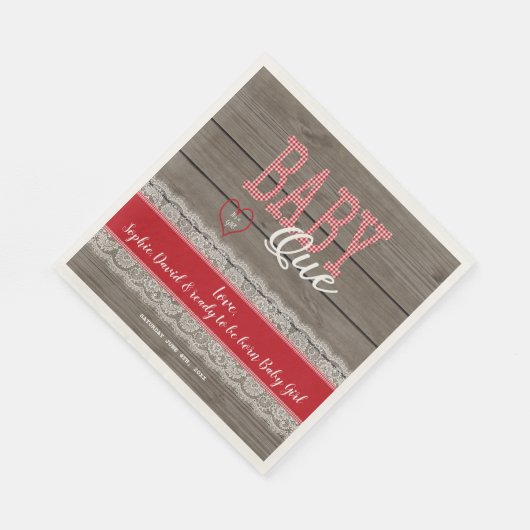 Rustic Red Gingham Wood Boy Baby shower BBQ Servetten (Hoek)
