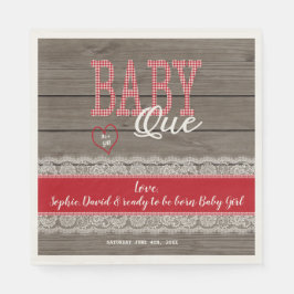 Rustic Red Gingham Wood Boy Baby shower BBQ Servetten